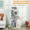 PawHut Kratztonne mit Höhle, Spielball, Plüschrand, Sisal-Kratzbäumen, oberem Bett, (mehrstöckig Kratzbaum, 1-tlg, 101 cm hoch Katzentonne), für Katze bis 6 kg, Grau Bild 3