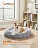 Feandrea Hundebett flauschig, Katzenbett, Donut Kissen, waschbar, Polsterung in der Mitte herausnehmbar, Langer Plüsch, 90 cm Durchmesser, Ombré-Grau PGW041G01 Bild 2