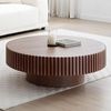 NJLyuhome Round Coffee Table with Grooved Edge, Solid Wood, 3 Colors (Walnut, Black, Natural) for Modern Living Room Bild 2