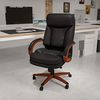 Flash Möbel Hohe Rückseite Leder Executive Drehstuhl mit Synchro-tilt Mechanismus, Mahagoni Holz Boden und Arme, Metall, schwarz, 85.09 X 67.31 X 41.27 cm Bild 2