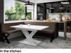 MEBLINI Eckbank für Esszimmer mit ausziehbarem Tisch - Küchenbank - Essecke - Sitzecke Küche - ERIC - X-Beine 142x196x87cm Links - Braun Kunstleder/B Weiß Matt Bild 2