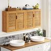 VIAGDO Badezimmerschrank Hängend Bambus Wandschrank, Hängeschrank Küchenschrank Badezimmer Regal Medizinschrank mit höhenverstellbarer Regalebene, Badschrank Wandmontage, Wandregal, 20. 7 x 59 x 51 cm Bild 4
