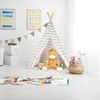 Relaxdays Tipi Zelt, Spielzelt mit Boden, inklusive Tragetasche, Wigwam Kinderzelt, HxBxT: 160 x 115 x 115 cm, weiß-grau Bild 3