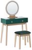Beliani 'Fedry' Schminktisch mit LED-Beleuchtung und Hocker, MDF grün / gold, 80 x 42 x 134 cm Bild 1