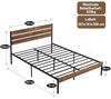 VECELO Bettgestell 140x200 cm, Metallbett mit Dick Holzkopfteil und Lattenrost, Doppelbett mit Stauraum unter dem Bett, perfekt für Schlafzimmer,Braun Bild 2
