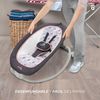 Asalvo FOLD Elefante Babywippe, Rückenlehne in 4 Positionen, entspannende Musik und Vibration, Feste Position und Wippe, 5-Punkt-Gurt, faltbar, maximale Belastung 9 kg, Aqua Grau Bild 4