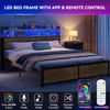 YITAHOME Bettrahmen, LED mit Kopfteil, USB-Anschlüssen und Ladeanschlüssen, Metall-Plattform-Bettrahmen mit 2 Ablagen, kein Boxspringbett erforderlich, Super-King-Size-Größe, Holzfarbe Bild 3