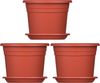 BigDean 3X Blumentopf Ø 25 cm Farbe Terrakotta & Untersetzer Kunststoff Pflanztopf Containertopf Übertopf Pflanzkübel rund 25 x 18 cm Blumentöpfe Bild 2