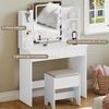 WOLTU Schminktisch mit LED-Beleuchtung, Einstellbarer Helligkeit, 2 USB-Ports, Frisiertisch Kosmetiktisch mit Spiegel, 2 Schubladen, 4 offene Ablagen, Make-up Tisch für Schlafzimmer, Weiß MB6112ws Bild 3