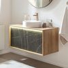 LANZET DUNE Waschbeckenunterschrank 100,3 cm breit, Braun hell/Marmor Grau, inkl. LED Beleuchtung Bild 2