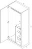 Dreitüriger Kleiderschrank mit Kleiderstange und drei Innenböden, Farbe weiß mit heller Holzoptik mit wassergrünem Türdetail, 90 x 200 x 52 cm. Bild 2