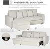 HOMCOM Ecksofa mit Bettfunktion, Stauraum, 2 Kissen, L-Form, Eckcouch aus Leinenstoff 1 Teile, für Wohnzimmer, 225 x 140 x 88 cm, Cremeweiß Bild 4