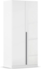 rauch Kleiderschrank Alba, Drehtürenschrank, Garderobenschrank, 2-türig, mit 1 Kleiderstange und 1 Einlegeboden, Farbe Hochglanz Weiß/Weiß, Griffstange Grau metallic, Schwarz, 91x197x54cm