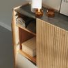 Muebles Pitarch | Sideboard für Wohn- und Esszimmer, Buffet, Beistellschrank, 3 Türen, Schwarz und Eiche Gold, Siebdruckstreifen, 80 x 140 x 40 cm, Speisekammer, Küche, Büro, Modern, Modell Irati Bild 4