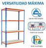 Simonrack Schwerlastregal, Lagerregal, 150 x 110 x 30 cm, Metallregal, Kellerregal, Biegestelle 200 kg, 4 Holzfachböden, Blau/Orange/Holz - Maderclick Bild 4