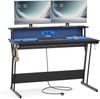 Vasagle Schreibtisch, Gaming Tisch mit eingebauter Steckdosenleiste, Computertisch, mit Monitorständer für 2 Monitore, Schlafzimmer, 60 x 120 x 76 cm, rußschwarz LWDDE192B02 Bild 1