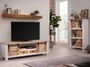Rustikales TV-Lowboard Capera aus Massivholz Pinie 180 cm weiß braun mit Schiebetüren und Schubkästen - massivum Bild 2