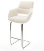 Barstuhl Yago-Flex Teddystoff Beige Freischwinger Flach Edelstahl Silberfarben Taschenfederkern Bild 2