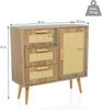 hjh LIVING Kommode mit Rattangeflecht STRYN Schrank mit 1 Tür und 3 Schubladen, für Wohnzimmer Schlafzimmer Flur, Hellbraun 80 x 32,5 x 78 cm Bild 3