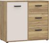 Forte MOKKARO Kommode 95, Kommode mit 3 Schubladen und Tür, Sideboard im modernen Stil, Holzwerkstoff, Mauvella Eiche Holzdekor, Kaschmir Beige, 94,7cm breit x 84,9 cm hoch x42 cm tief Bild 4