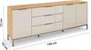 Rauch Möbel Flipp, Nachttisch für Schlafzimmer, Flur, Garderobe, 3-türig, 3 Schubladen, mit Softclose-Funktion, Griffe und Metallkufe Chrom, Farbe Eiche Artisan, Holz/Glas Beige, Breite 199 cm Bild 3