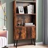 BAKAJI Bücherregal mit 2 Einlegeböden + Schrank mit Tür und Regal, Struktur aus MDF-Holz, Antikoptik, modernes Design, industriell, Größe 120 x 60 x 30 cm, Heimdekoration Bild 2