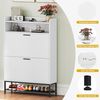 DWVO Schuhschrank weiß (80 x 24 x 117 cm) – Schuhregal mit 2 Schubladen & offenen Fächern | Bodenstehender Aufbewahrungsschrank für Flur, Wohnzimmer, Schlafzimmer | Modern mit Metallbeinen Bild 5