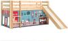 Vipack 'Pino' Halbhochbett 90x200 cm, natur, Kiefer massiv, mit Rutsche und Textilset 'Pet Shop'