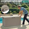 YITAHOME Outdoor-Aufbewahrungsbox mit Rollen, 270L Kunststoff-Gartenbox, Wetterfeste Aufbewahrungskiste für Kissen, Werkzeug & Poolzubehör, Abschließbar, Holzoptik, 114,7 x 46,5 x 57,6 cm, Hellbraun Bild 4