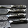 Kiiro Damast Messerset mit magnetischer Holzleiste - Küchenmesser Set 4-teilig aus 67 Lagen Damaststahl und mit Blattgold & Carbon im Griff Bild 2