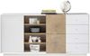 Robas Lund Sideboard weiß matt, Wohnzimmerschrank mit Absetzung Eiche Hirnholzoptik, BxHxT 179 x 83 x 40 cm Bild 1