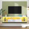 SogesHome TV-Bänke & Lowboards TV​​ Fernsehschrank​​ TV-Tisch TV-Ständer mit Schränk mit Türen und 3 offenen TV-Wandtisch mit LED-Beleuchtung​​ für Wohnzimmer, Schlafzimmer, 140 cm Bild 3