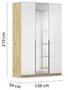 Rauch Möbel Alabama, Kleiderschrank, 3-türig, Spiegel, Zubehör Premium, 2 Kleiderstangen, 5 Einlegeböden, Schubladeneinsatz, Farbe Hochglanz Weiß/Eiche Artisan, Griff Grau metallic, 136 x 210 x 54 cm Bild 3