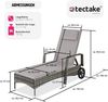 tectake® Aluminium Rattan Sonnenliege mit Armlehne und Rollen, Outdoor Polyrattan Gartenliege mit 6-Fach höhenverstellbarer Rückenlehne (bis 150 kg), Balkon Möbel oder Garten Möbel - grau Bild 2