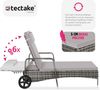 tectake® Aluminium Rattan Sonnenliege mit Armlehne und Rollen, Outdoor Polyrattan Gartenliege mit 6-Fach höhenverstellbarer Rückenlehne (bis 150 kg), Balkon Möbel oder Garten Möbel - grau Bild 5