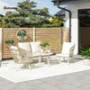 Outsunny Sitzgruppe mit 2er Sofa, Sessel, Tisch, Kissen, für 4 Personen, (wetterfest Lounge-Set, 4-tlg, Gartenmöbel Set aus Polyrattan), für Garten, Balkon, Terrasse, Khaki Bild 2