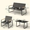 Mondeer Balkonset Gartenmöbel Set 4-tlg, (1 Tisch mit 1 Doppelstuhl 2 Einzelstühlen), Mesh-Gewebe & Holz-Kunststoff-Armlehnen, Schwarz Bild 3