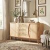 39F FURNITURE DREAM Modern Natural Wood Sideboard with Rattan Drawers and Sliding Doors, Storage Cabinet for Living Room, 140.5 x 40 x 76 cm Bild 2