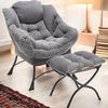 FurnitureR Lazy Chair with Ottoman, Modern Lounge Accent Chair with Armrests and a Side Pocket, Leisure Upholstered Sofa Chair Reading Chair with Footrest for Small Space, Corner Chair-Grey Bild 3