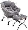 FurnitureR Lazy Chair with Ottoman, Modern Lounge Accent Chair with Armrests and a Side Pocket, Leisure Upholstered Sofa Chair Reading Chair with Footrest for Small Space, Corner Chair-Grey Bild 2