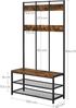 Vasagle große Garderobenständer mit Sitzbank im Industrie Design, Garderobe mit 12 Kleiderhaken und Schuhregal, Flurregal, Flur, Diele, Schlafzimmer, stabiles Eisengestell, 100kg, von Songmics, HSR86BX Bild 5