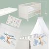 roba Komplettbettset Savanna Friends - Babybett 70x140 cm aus Holz inkl. Matratze, Bettwäsche, Himmel & Himmelstange - Mitwachsend ab 6 Monate - Naturgrau Bild 2