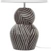 'Guapore' Tischlampe mit Keramikfuß Schwarz 63 cm Streifenmuster Kabel mit Schalter Lampenschirm aus Baumwolle / Jute in Weiß Wohnzimmer Schlafzimmer Bild 5