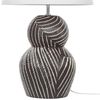 'Guapore' Tischlampe mit Keramikfuß Schwarz 63 cm Streifenmuster Kabel mit Schalter Lampenschirm aus Baumwolle / Jute in Weiß Wohnzimmer Schlafzimmer Bild 5