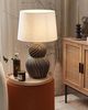 'Guapore' Tischlampe mit Keramikfuß Schwarz 63 cm Streifenmuster Kabel mit Schalter Lampenschirm aus Baumwolle / Jute in Weiß Wohnzimmer Schlafzimmer Bild 2