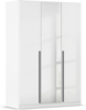 rauch Kleiderschrank Alba, Drehtürenschrank, Garderobenschrank, 3-türig, mit Spiegel, mit 2 Kleiderstangen und 2 Einlegeböden, Farbe Hochglanz Weiß/Weiß, Griffstange Grau metallic, Schwarz, 136x197x54cm