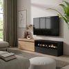 Skraut Home | TV-Schrank, Lowboard | für Wohnzimmer und Esszimmer | 200 x 45 x 35 cm | Für TV-Geräte bis zu 80" | Elektrokamin. Maße | Moderner Stil | Eiche Schwarz Bild 2