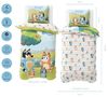 MTOnlinehandel Kinderbettwäsche Bluey Renforcé in 135x200 + 80x80 cm, Geschenkidee, 100% Baumwolle, 2 teilig, Wendebettwäsche für Mädchen und Jungen, Bingo & Bluey Bild 2