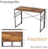 FurnitureR Esstisch Klappbar 100x50 cm - Gästetisch faltbar mit Stahlrahmen, 50kg, für 4 Personen, klappbar 5,5cm (Braun Holzoptik) Bild 3