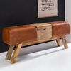 FineBuy Design Turnbock Sitzbank Braun Aufbewahrungsfach 120 x 29 x 53 cm | Turnhocker Bank aus Echtleder Klappfach | Hocker Garderobenbank Sitzhocker Springbock Turnbank Bild 2